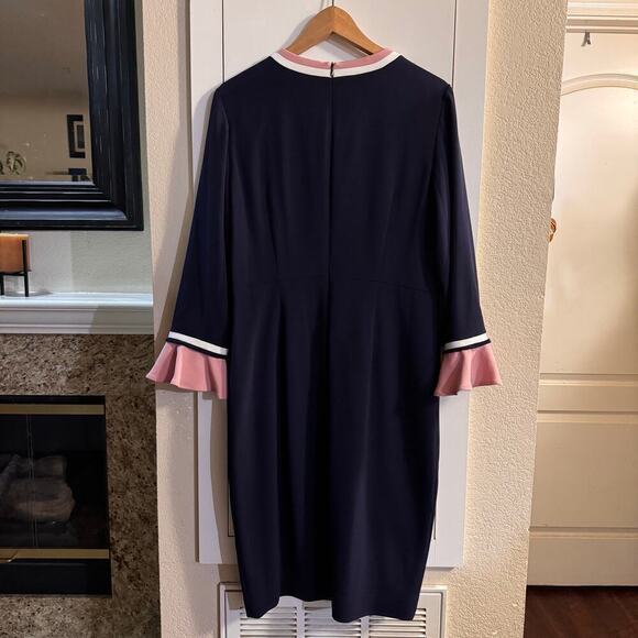 THE FOLD London Rosnaree Sheath Dress Blue Pink Size 14 Officewear Office Siren - Picture 6 of 10